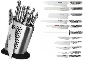 #GlobalTop: Bloc complet avec 10 couteaux Global et 1 acier CUSTOM avec gravure laser