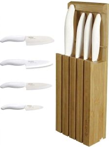 Set 4 coltelli Kyocera Gen con ceppo in bambù - manici bianchi