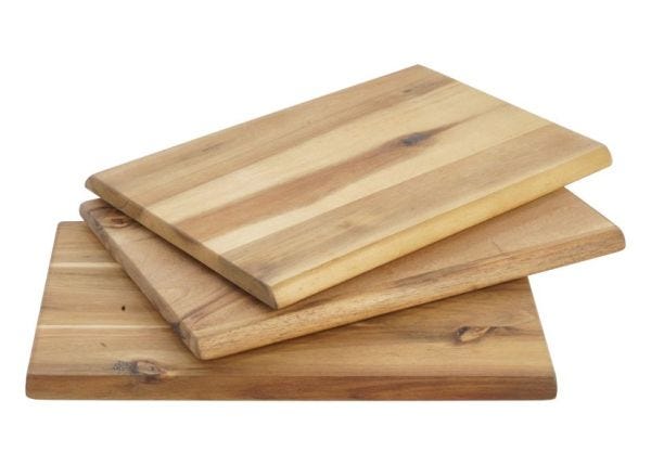 Set of 3 rectangular acacia wood chopping boards, 23 x 15 x 1 cm