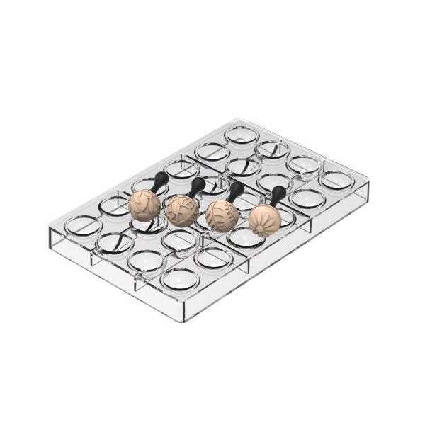 Set stampo in Tritan SEMISFERA01 + 4 timbri in silicone CHOCO STAMP D di Silikomart Professional