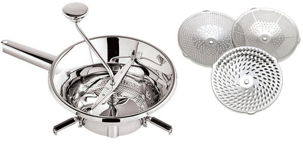 Passaverdure in inox con manico, 3 griglie 