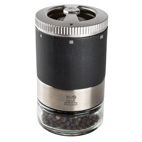 Maestro pepper mill in glass, wood and stainless steel, height 11.0 cm