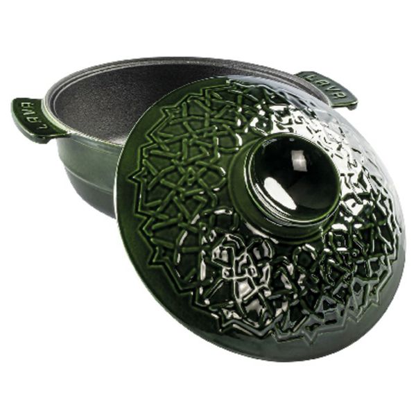 Casseruola bassa 2 maniglie con coperchio colore verde in ghisa smaltata Ø 26,0 cm - h 11,5 cm 