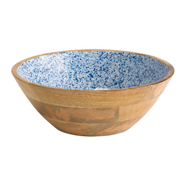 Round mango wood bowl Ø 30.0 - h 10.5 cm with blue interior