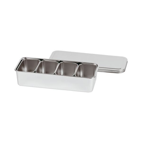 Boîte rectangulaire japonaise pour condiments en acier inoxydable - 4 compartiments