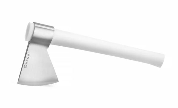 Hache à viande avec lame en acier inoxydable et manche en PE blanc