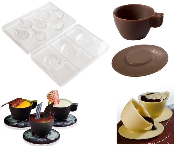 Ensemble de 2 moules en polycarbonate: tasse et soucoupe à chocolat
