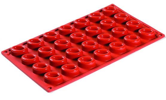 FORMAFLEX 175 x 300 mm multiportion silicone mould - 28 oval micro savarin indents 35 x 25 x h 13,5 mm, vol. 7,5 ml