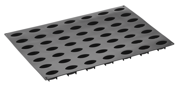Stampo Pavoflex 3D in silicone quenelle 600 x 400 mm - 49 impronte 66 x 33 x h 30 mm - vol.32 ml