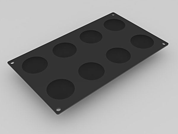 3D Pavoflex silicone mould FRISBEE Fusto 300 x 175 mm - 8 indents Ø mm 60x28 h, vol. ~ 48 ml