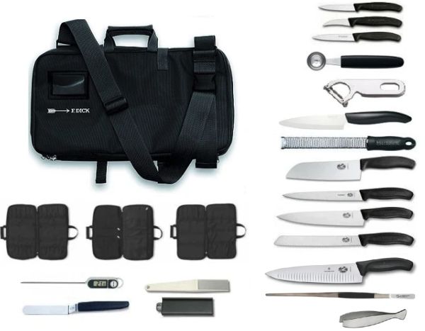 CULINARY CHEF: Dick's case complete with Victorinox, Kyocera and Microplane knives and accessories