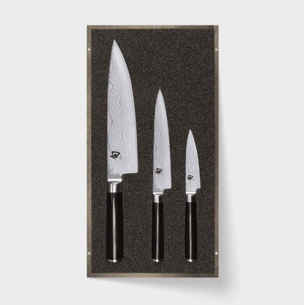 Set de 3 couteaux à légumes, universel et de chef avec coffret en bois Série Shun Classic de KAI