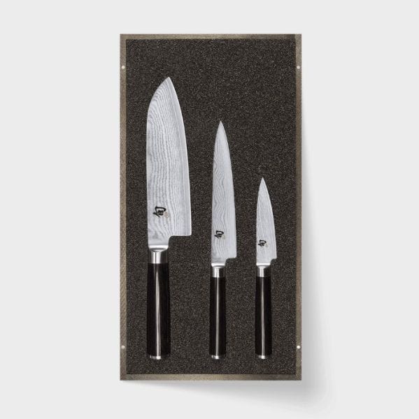 Coffret de 3 couteaux légumes, utilitaire et Santokuavec étui en bois Shun Classic Series de KAI
