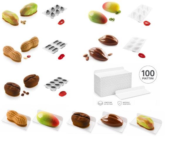 Kit 5 Stampi Silicone Frutta Realistica Silikomart + 100 Piattini Monoporzione Omaggio