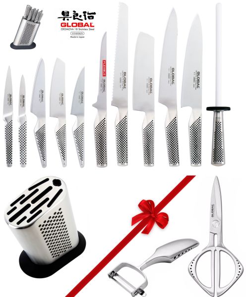 Your Global: Ceppo Global completo di 10 Coltelli, 1 affilacoltelli + Forbice e Pelatutto