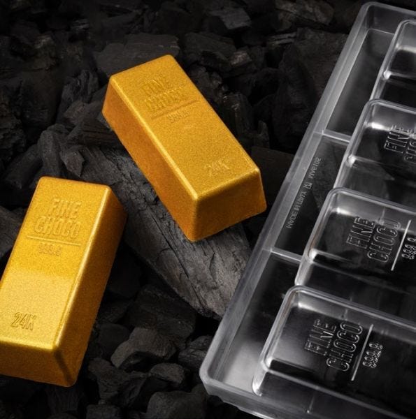 Golden Chocolate Mold - 4-Cavity Gold Ingot by Martellato
