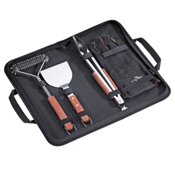 Set per BBQ 4 PEZZI, CON BORSA NERA IN NYLON
