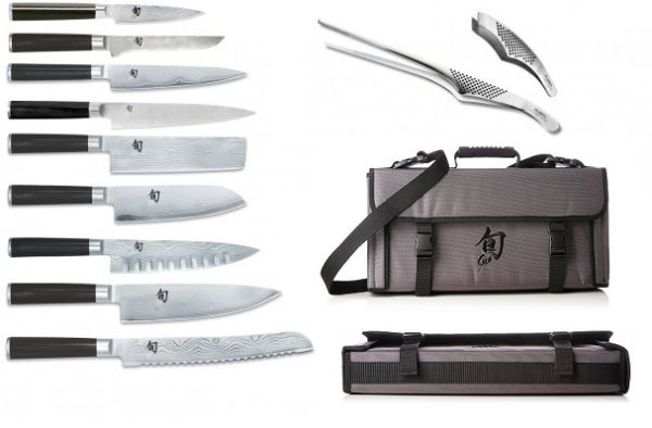 ALL KAI SHUN : Case including Kai Shun Classic damascene knives and Global pliers