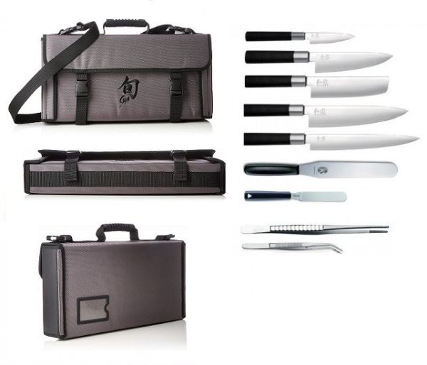 Sous Chef: Kai case complete with 5 Kai Wasabi Black knives + 2 Spatulas + 2 Pliers