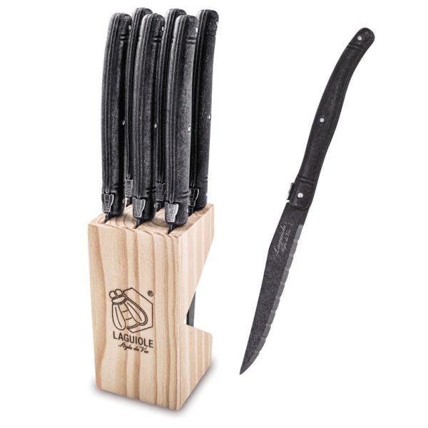 Laguiole Style de Vie Premium - Set 6 coltelli da bistecca Black Stonewash