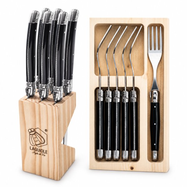 Kit bistecca Laguiole Style de Vie Premium Black: 6 coltelli e 6 forchette