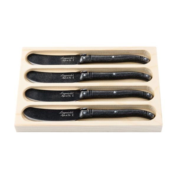 Laguiole Style de Vie Premium - Set 4 coltelli spalmaburro Black Stonewash