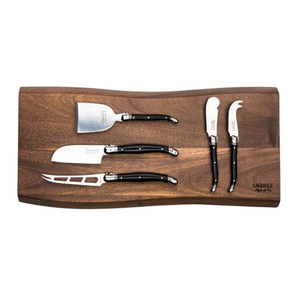 Laguiole Style de Vie Premium - Set 5 coltelli da formaggio con tagliere Black