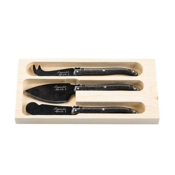 Laguiole Style de Vie Premium - Set 3 coltelli da formaggio Black Stonewash