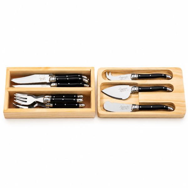 Kit aperitivo Laguiole Style de Vie Premium Black: 12 mini posate e 3 coltelli da formaggio