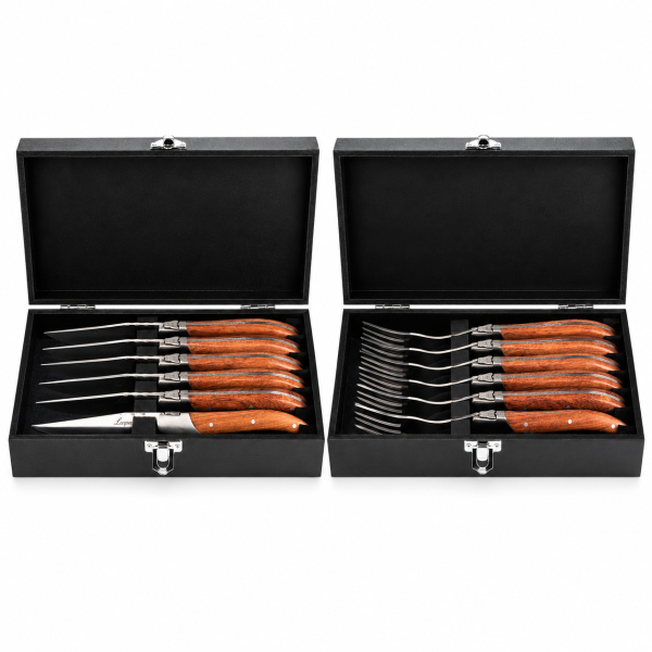 Kit bistecca Laguiole Style de Vie Luxury Pakka Rose: 6 coltelli e 6 forchette