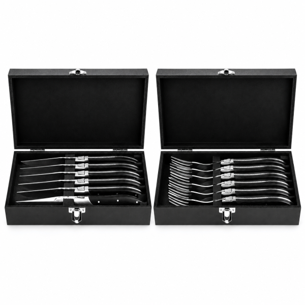 Kit bistecca Laguiole Style de Vie Luxury Black Pakka: 6 coltelli e 6 forchette