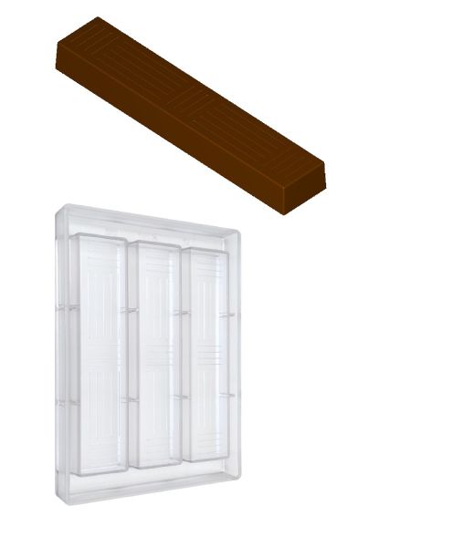 Moule en polycarbonate pour trois barres - nougats au chocolat de 180 - 220 g.