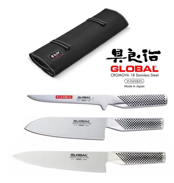 Global BASIC: Rouleau avec 3 couteaux japonais Global