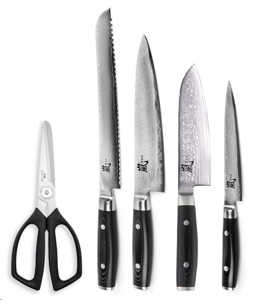 Yaxell Ran Set: 4 Yaxell damascus knives and 1 Kai scissors