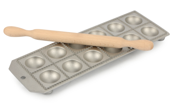 Raviolatore tondi da 12 posti in alluminio e mattarello