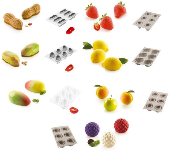 Kit 7 Stampi Frutta Realistica – Arachide, Pistacchio, Fragola, Mango, Limone, Mora/Lampone, Mela/Pesca