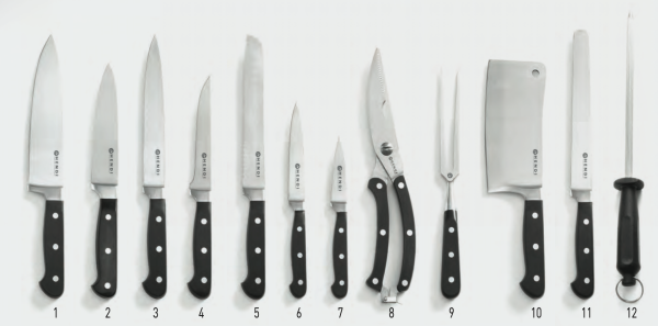 Complete set of 8 knives + cleaver + Kitchen Line accessories by Hendi