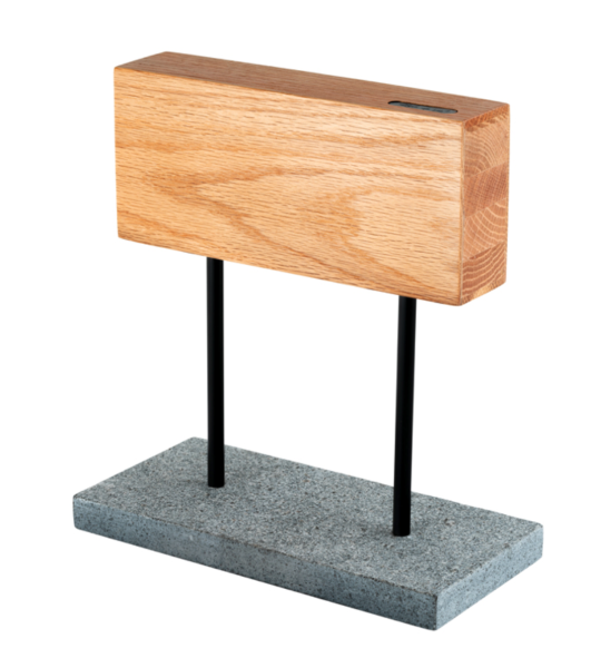 Magnetic oak knife block on a stone base