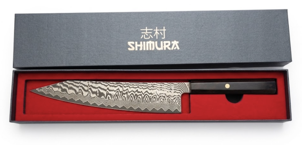 Shimura YORU Coltello Bunka 24 cm in Damasco 67 Strati con Manico in Ebano