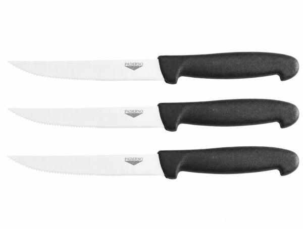 Set 3 Coltelli da Bistecca-Pizza Paderno – Lama Seghettata 12 cm