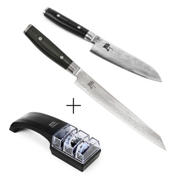 Set SPECIALE Chef YAXELL RAN: 2 coltelli Serie RAN + Affilatoio Gousharp Pro Nero