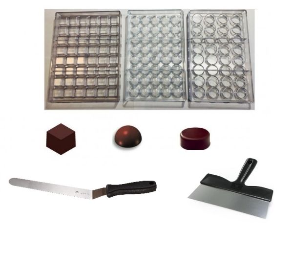 Kit Chocolatier Professionnel : 3 Moules Polycarbonate + 2 Spatules