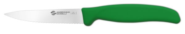 Couteau d'office dentelé de 9 cm avec manche vert, gamme Supra d'Ambrogio Sanelli