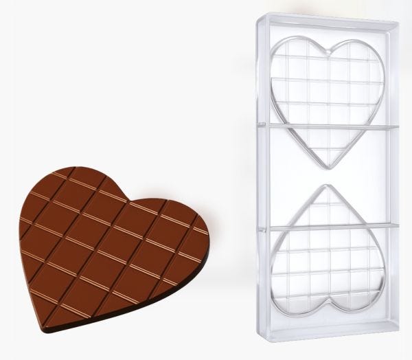 Polycarbonate Chocolate Bar Mold Heart Shape 111.5 mm – 2 Cavities 50 g