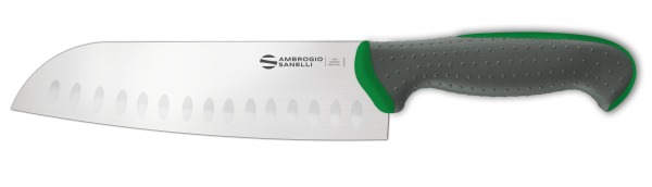 Couteau Santoku avec lame alvéolaire cm. 18 manche vert Tecna Line by Ambrogio Sanelli