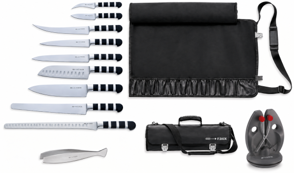 F. Dick Serie 1905 – Valigetta professionale completa di 9 coltelli e affilatoio Rapid Steel