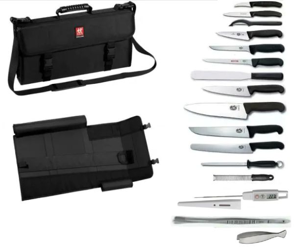 Mallette de chef 18 piéces avec Victorinox couteaux, Microplane et thermomètre