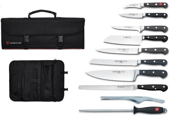 Classic Quality : Grande mallette de Wusthof avec 8 Couteaux série Classic + 1 Affiloir + 1 Pince